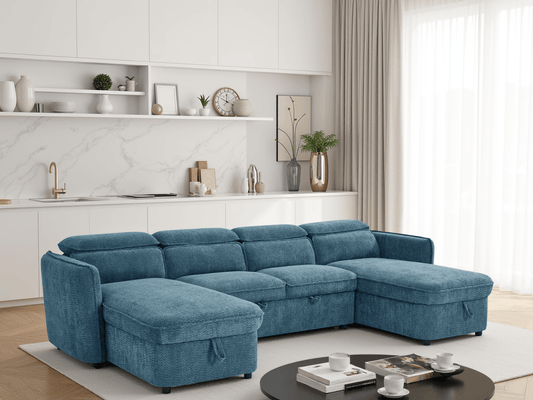 Capri Sofabed Blue U Shape Corner - Comfort Furniture