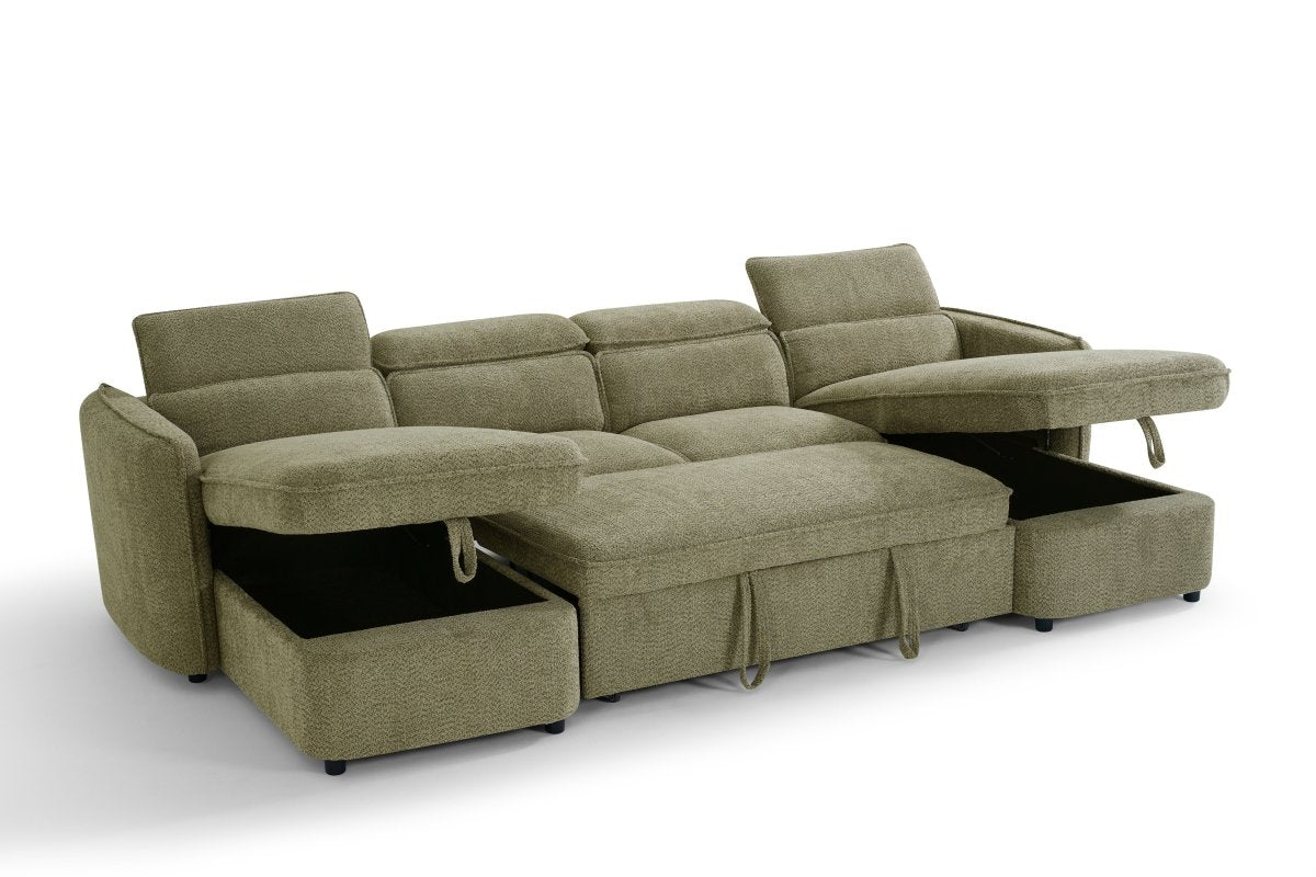 Capri Sofabed Green U Shape Corner - Comfort Furniture