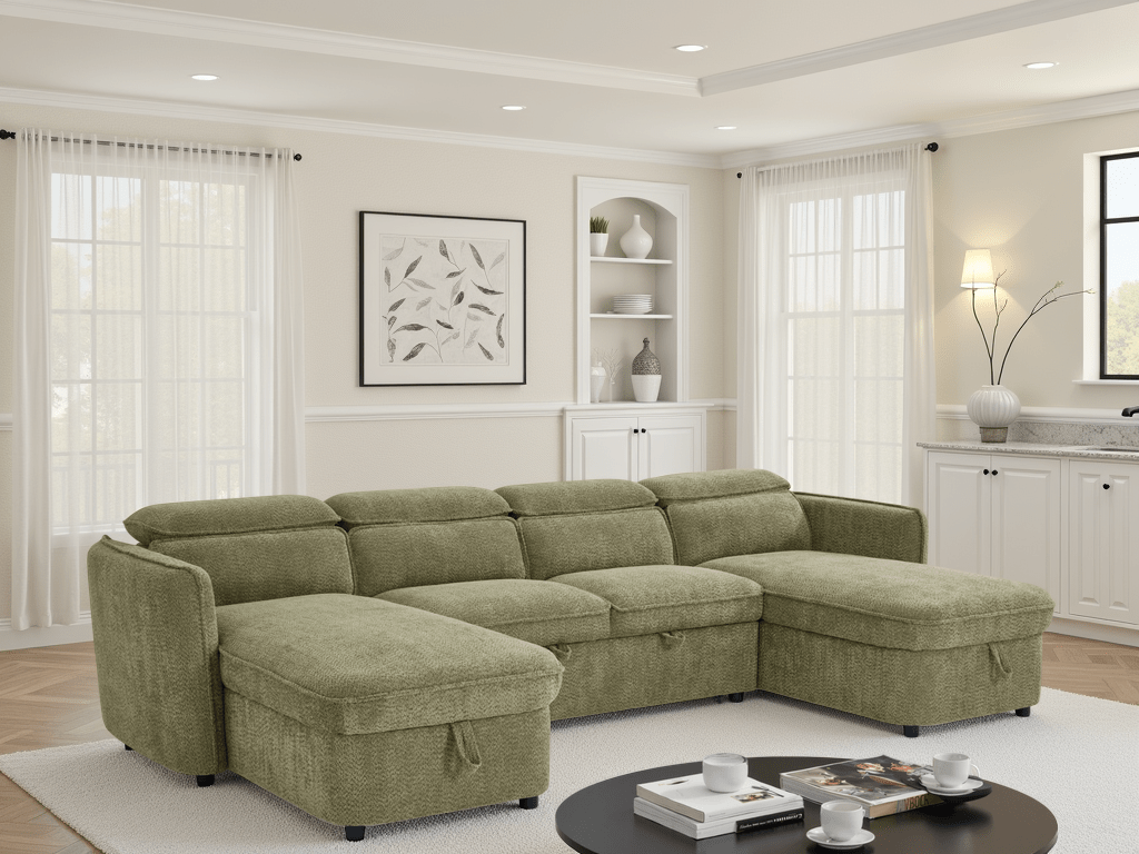 Capri Sofabed Green U Shape Corner - Comfort Furniture