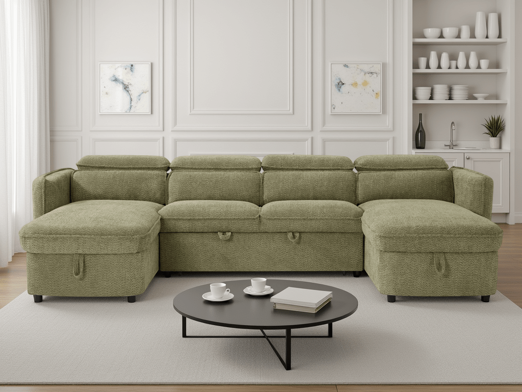 Capri Sofabed Green U Shape Corner - Comfort Furniture