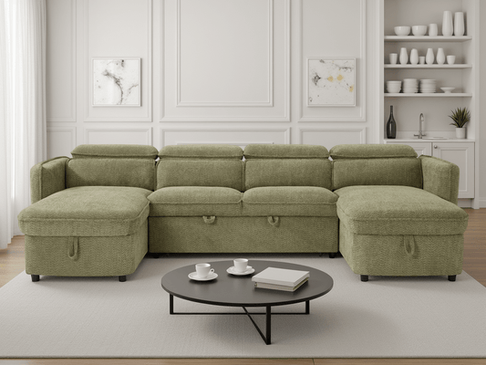 Capri Sofabed Green U Shape Corner - Comfort Furniture