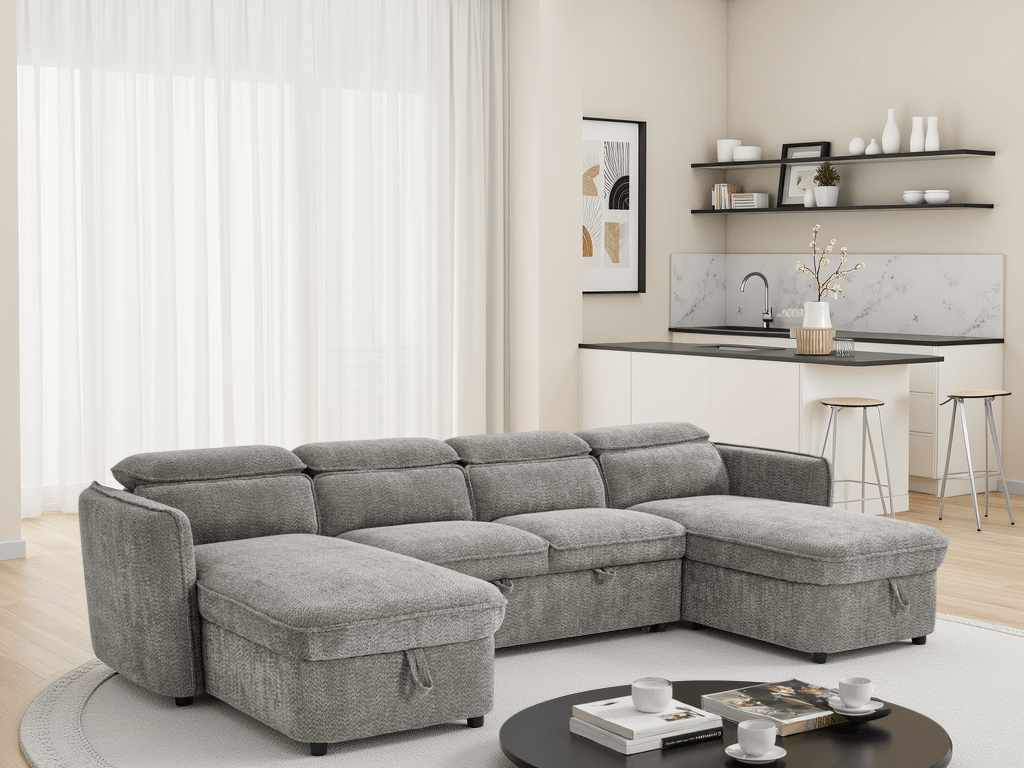 Capri Sofabed Grey U Shape Corner - Comfort Furniture