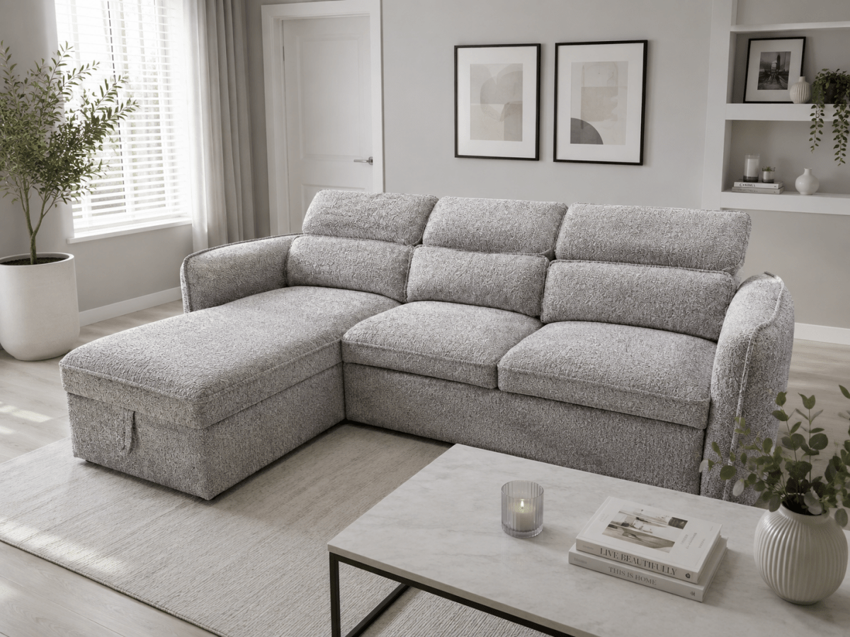 Capri Sofabed Grey Universal Corner boucle - Comfort Furniture