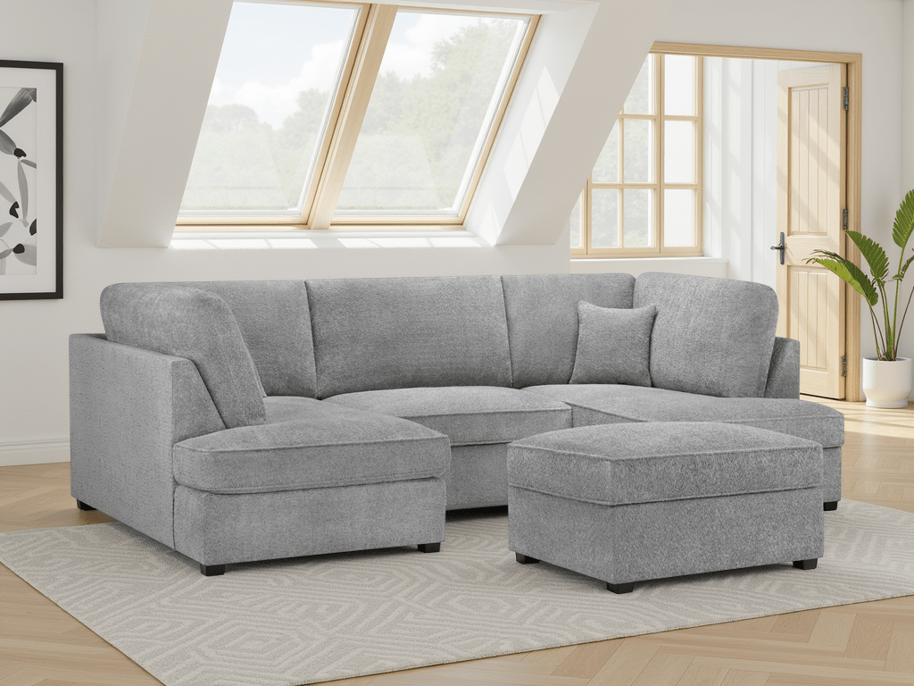 Carnaby Sofa Boucle Grey U Shape Corner - Comfort Furniture