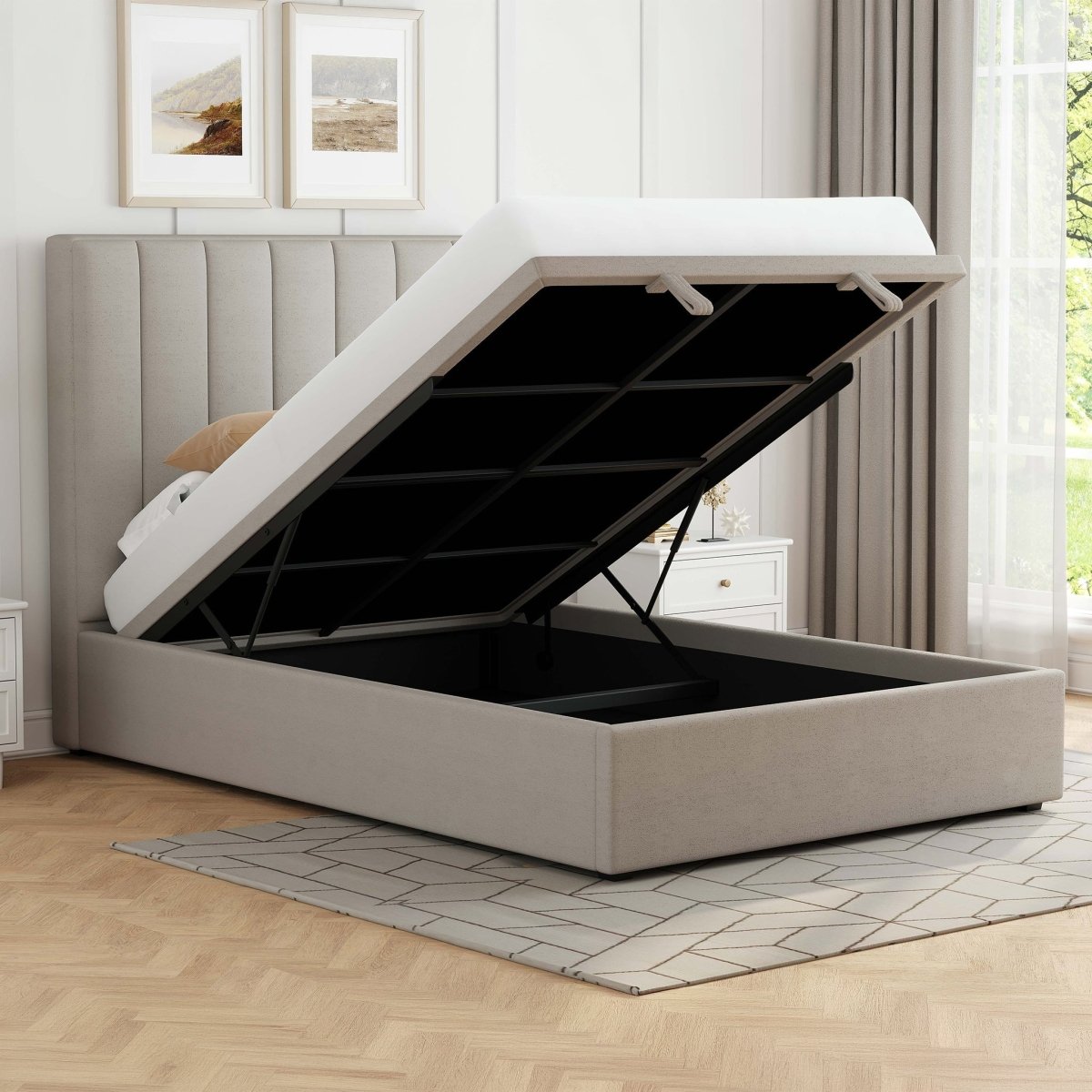Clara 4'6 Upholstered Bed Frame – Beige Fabric - Comfort Furniture