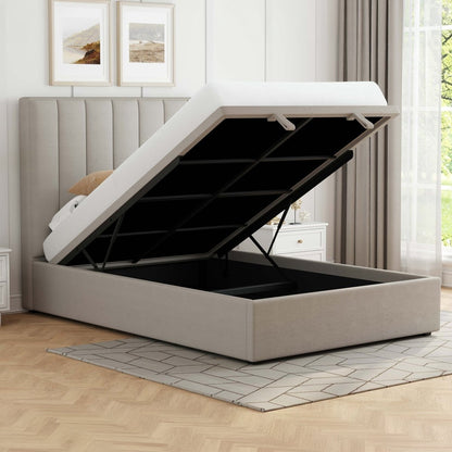 Clara 4'6 Upholstered Bed Frame – Beige Fabric - Comfort Furniture