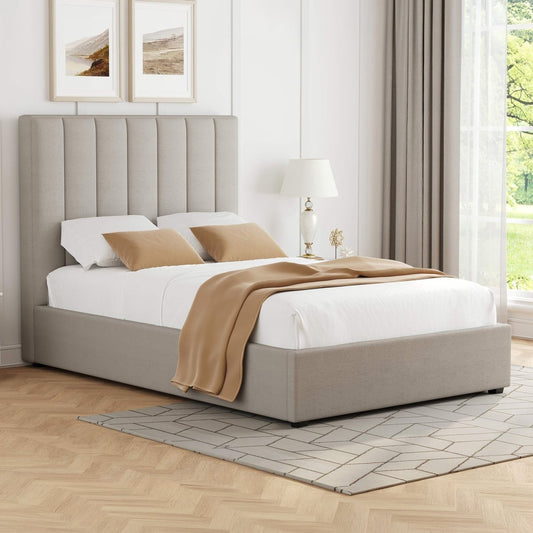 Clara 4'6 Upholstered Bed Frame – Beige Fabric - Comfort Furniture