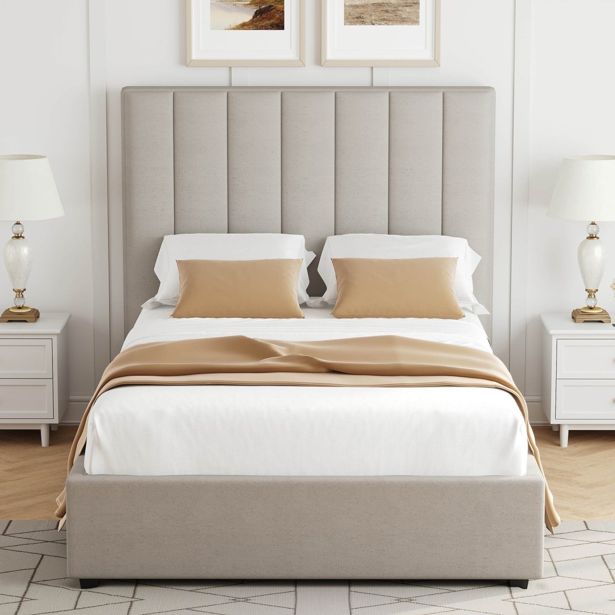 Clara 5' Upholstered Bed Frame – Beige Fabric - Comfort Furniture