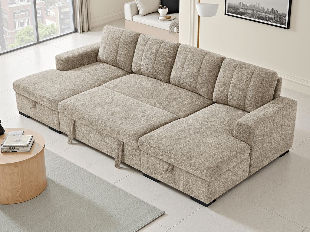 Como Sofabed Beige U Shape Corner - Comfort Furniture