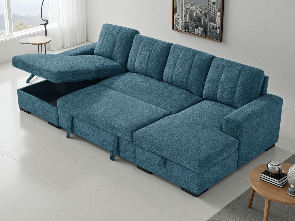 Como Sofabed Blue U Shape Corner - Comfort Furniture