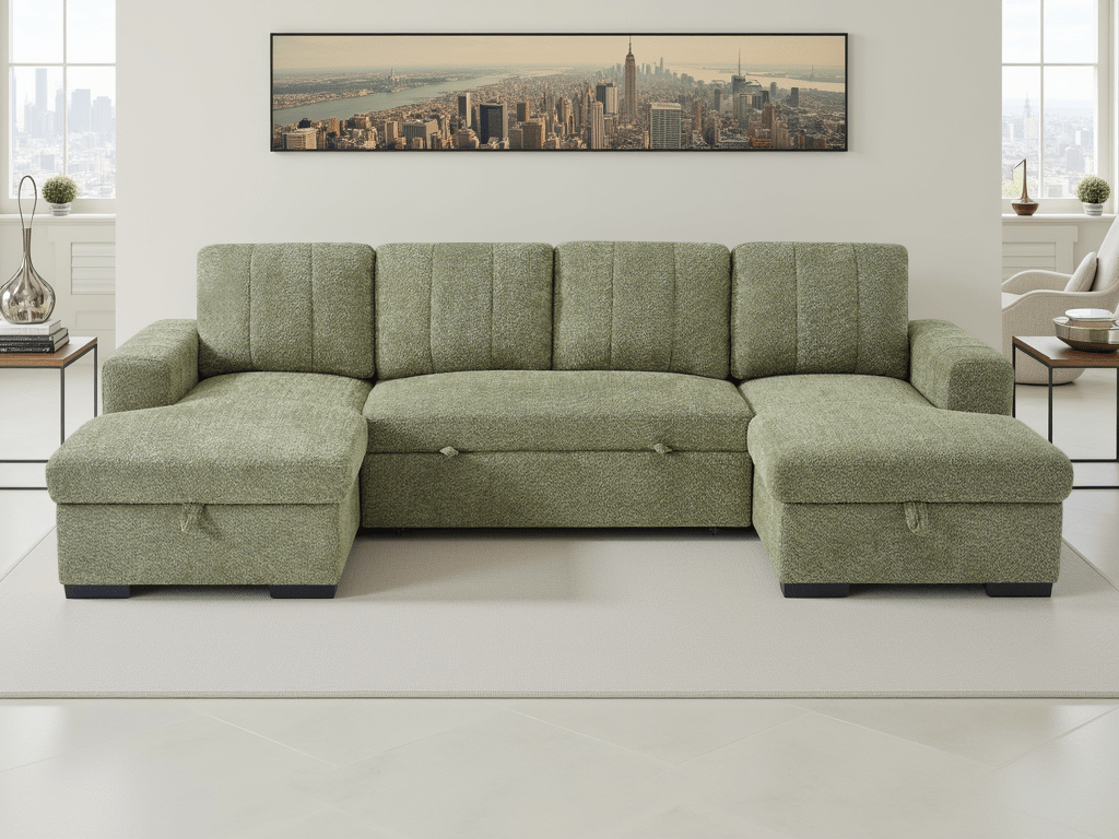 Como Sofabed Green U Shape Corner - Comfort Furniture