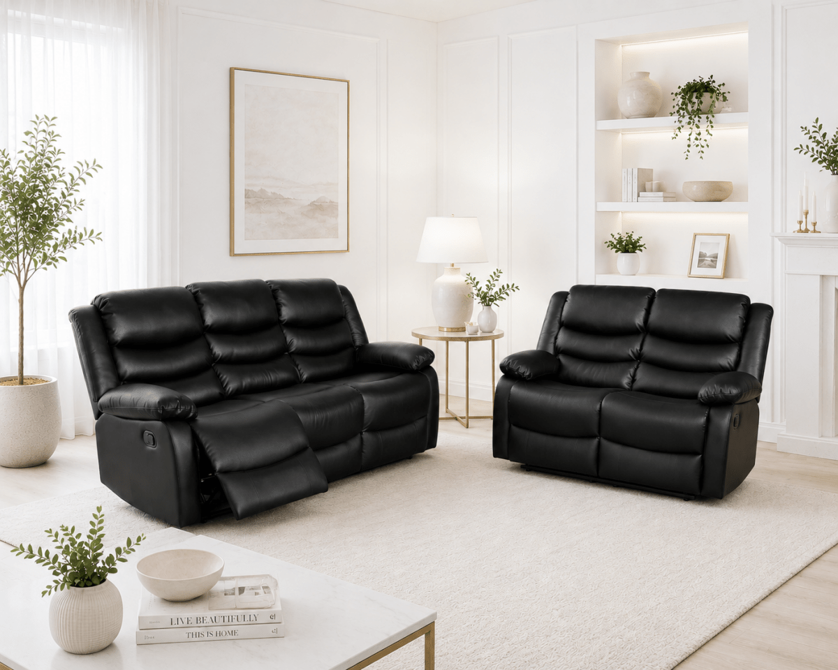 Conrad Manual Recliner Sofa Suite in Black – 3+2 Manual Recliner | Comfort Furniture
