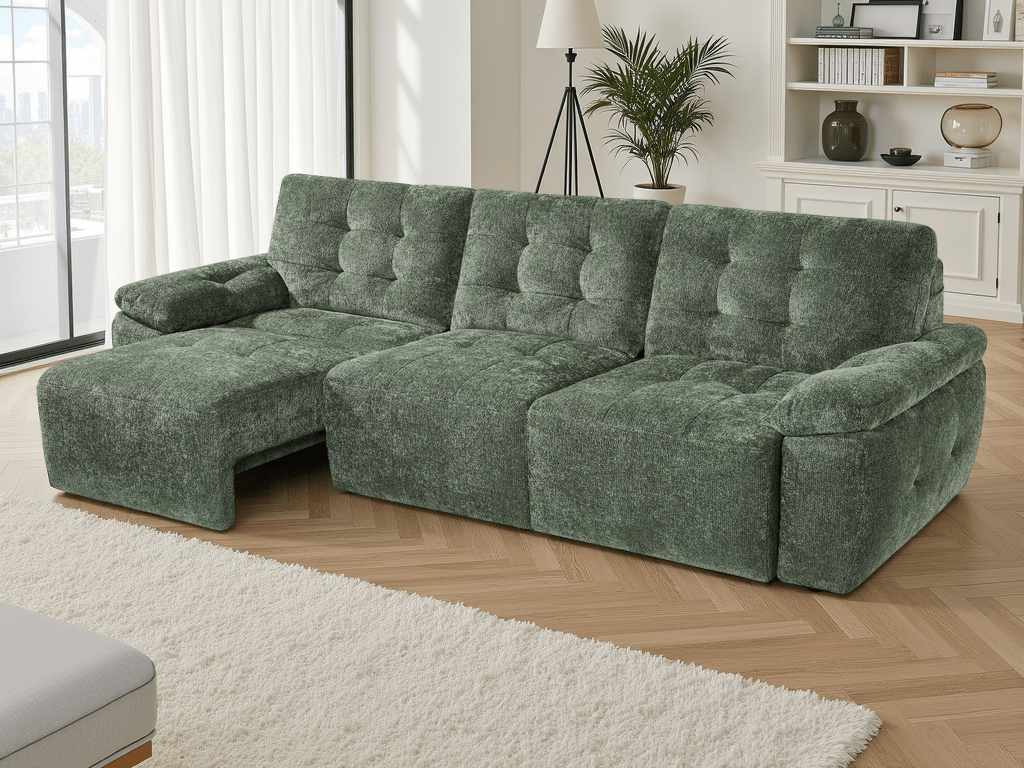 Dallas Electric Sofabed Green 3 Seater - Comfort Furniture