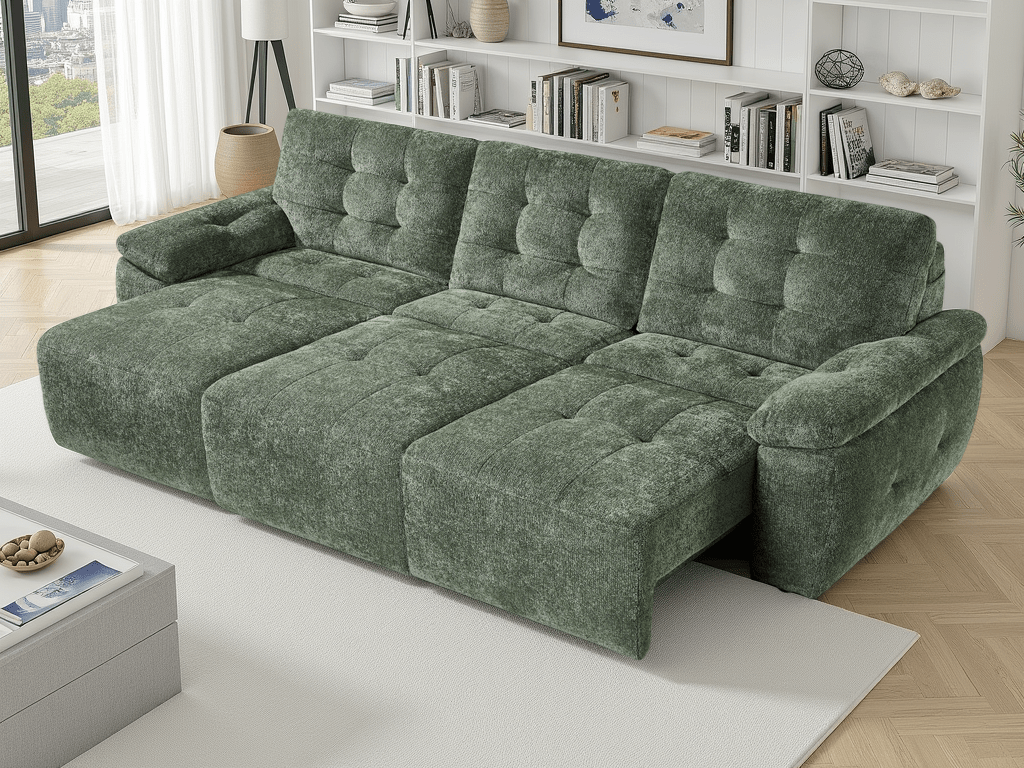 Dallas Electric Sofabed Green 3 Seater - Comfort Furniture
