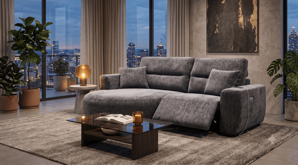 Denver Sofa Black Electric Recliner Left Hand - Comfort Furniture