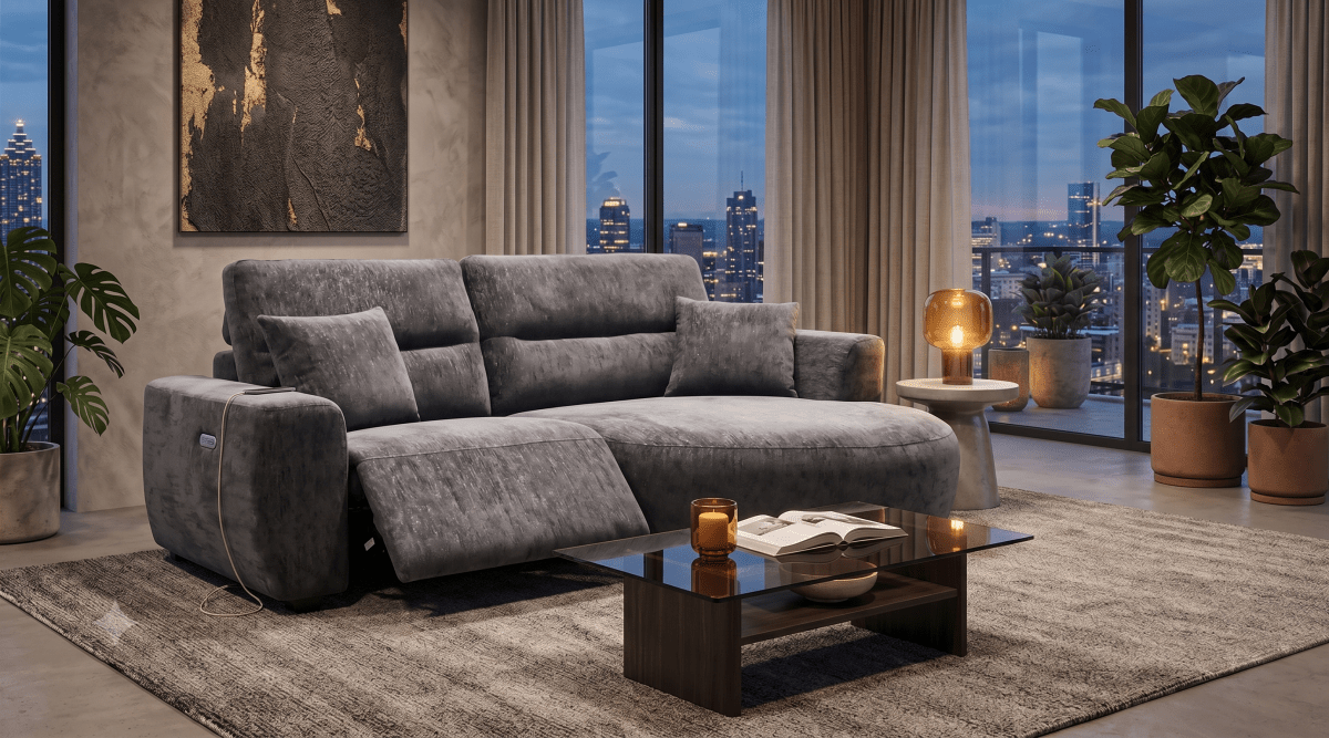 Denver Sofa Black Electric Recliner Right Hand - Comfort Furniture