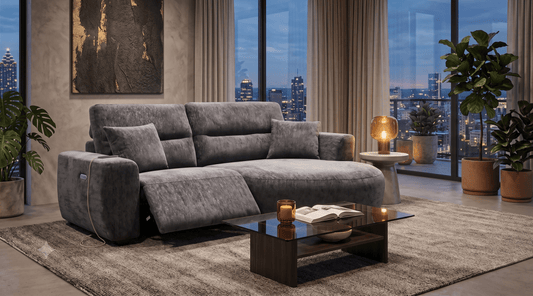 Denver Sofa Black Electric Recliner Right Hand - Comfort Furniture