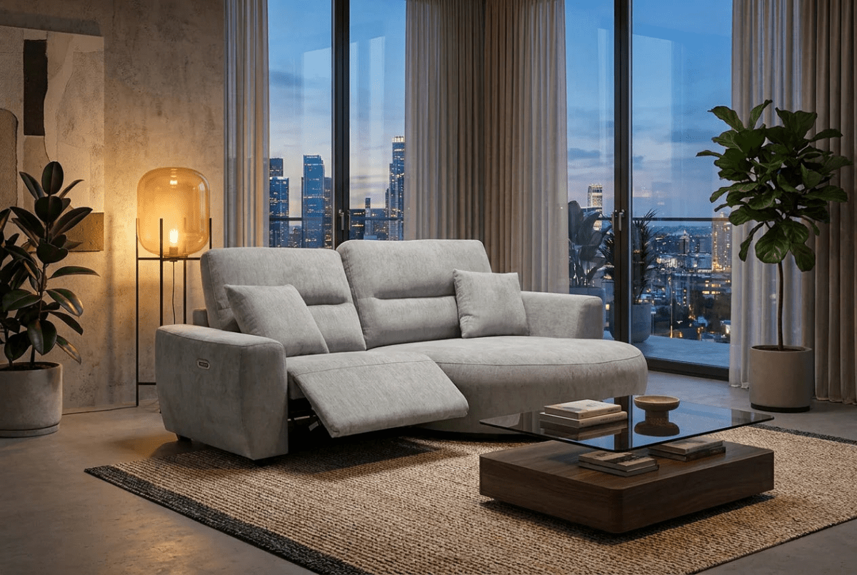Denver Sofa Grey Electric Recliner Right Hand - Comfort Furniture