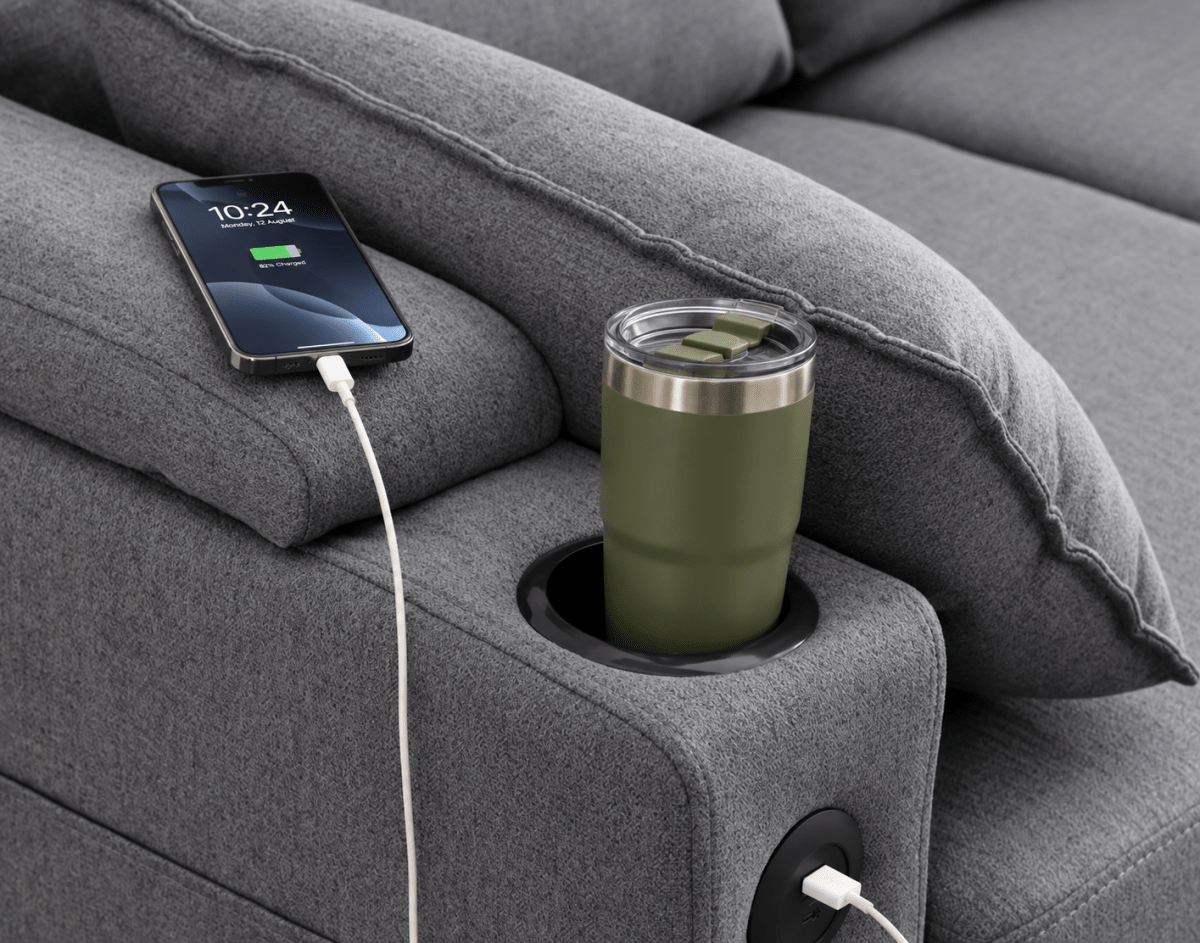 Francesca Corner Sofa, usb, storage, cupholders - Comfort Furniture