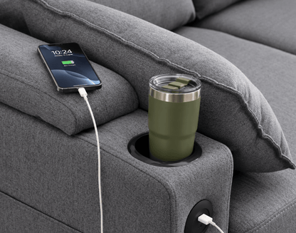 Francesca Corner Sofa, usb, storage, cupholders - Comfort Furniture