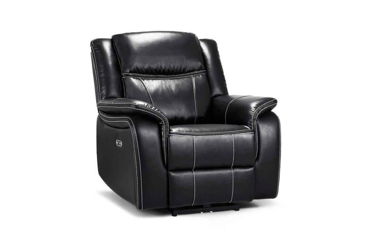 Galaxy Tech Electric Recliner Armchair Black Leather - Comfort Furniture