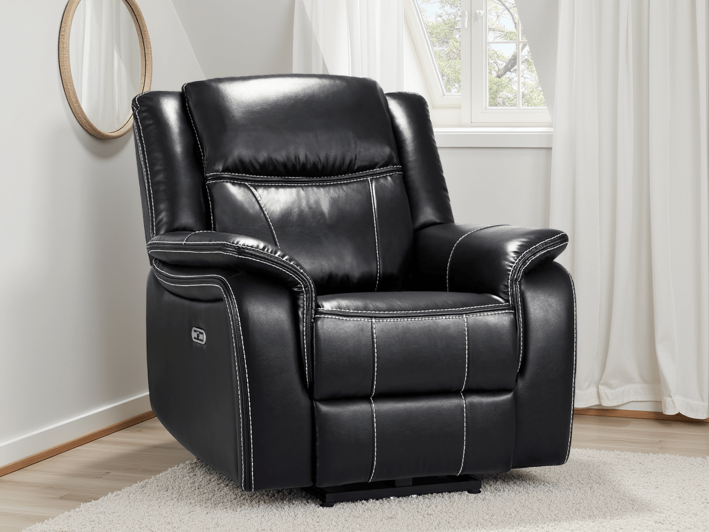 Galaxy Tech Electric Recliner Armchair Black Leather - Comfort Furniture