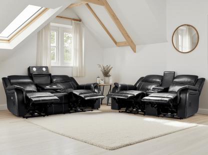 Galaxy Tech Electric Recliner Sofa Black 3+2 Set - Comfort Furniture