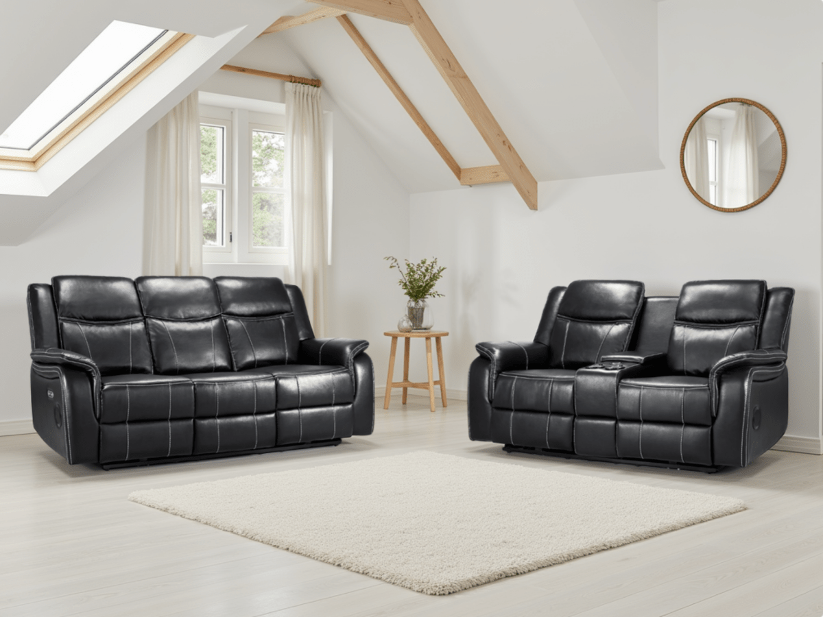 Galaxy Tech Electric Recliner Sofa Black 3+2 Set - Comfort Furniture