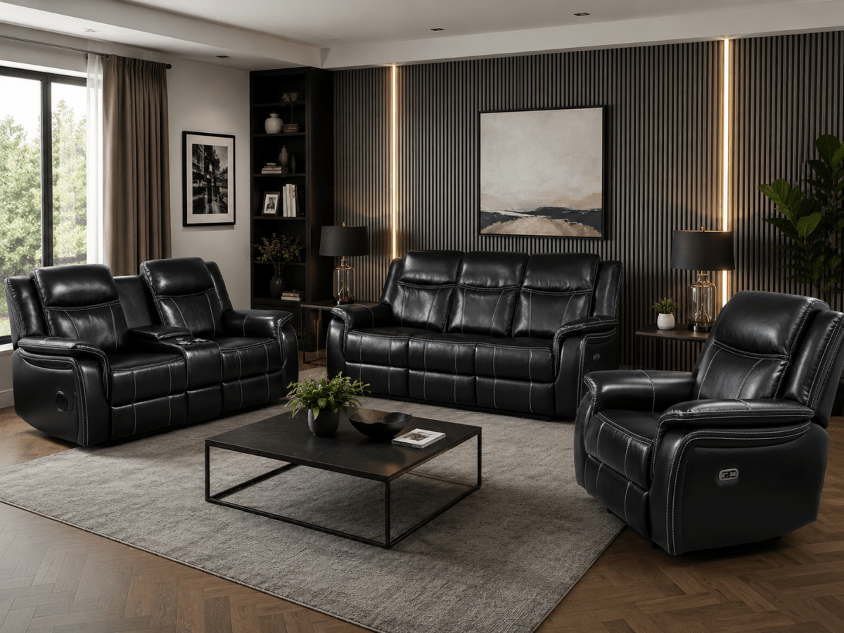 Galaxy Tech Electric Recliner Sofa Black 3+2+1 Set - Comfort Furniture