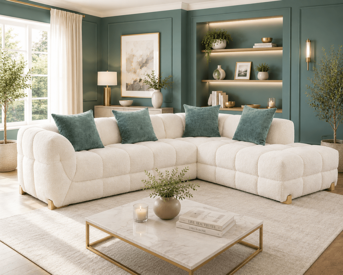 Genoa Corner Sofa in Beige – L-Shape Corner, Beige & Charcoal | Comfort Furniture