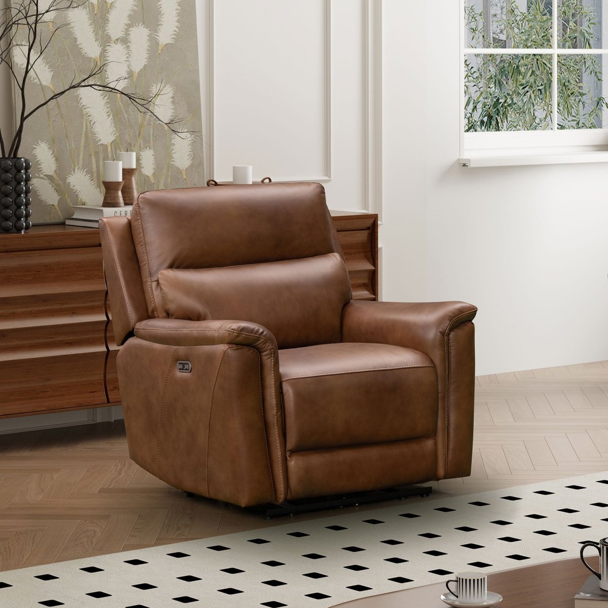 Glenbrook 1 Seater Power Recliner Armchair – Tan Leather - Comfort Furniture