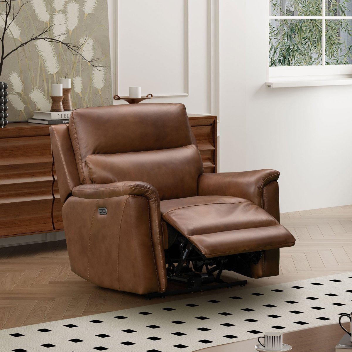 Glenbrook 1 Seater Power Recliner Armchair – Tan Leather - Comfort Furniture