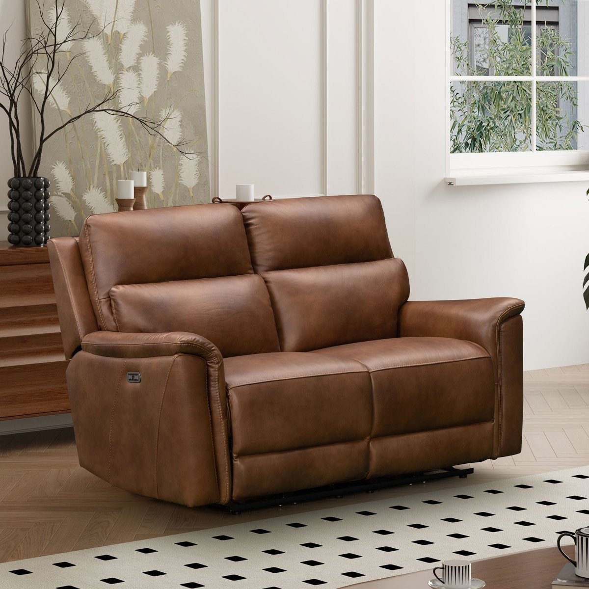 Glenbrook 2 Seater Power Recliner Sofa – Tan Leather - Comfort Furniture