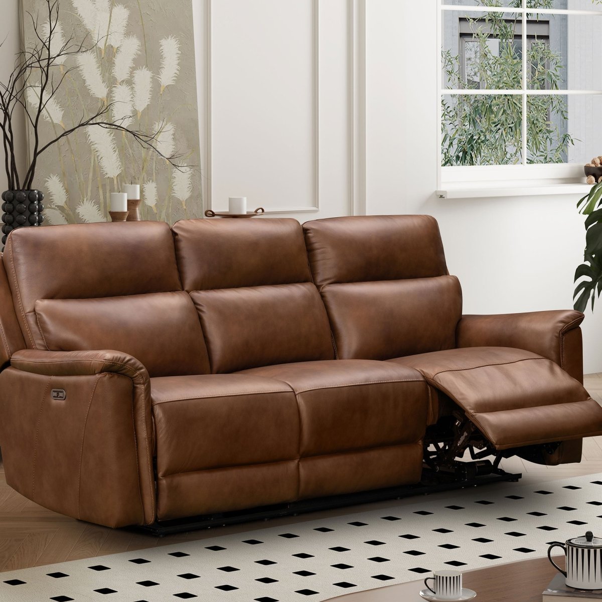 Glenbrook 3 Seater Power Recliner Sofa – Tan Leather - Comfort Furniture
