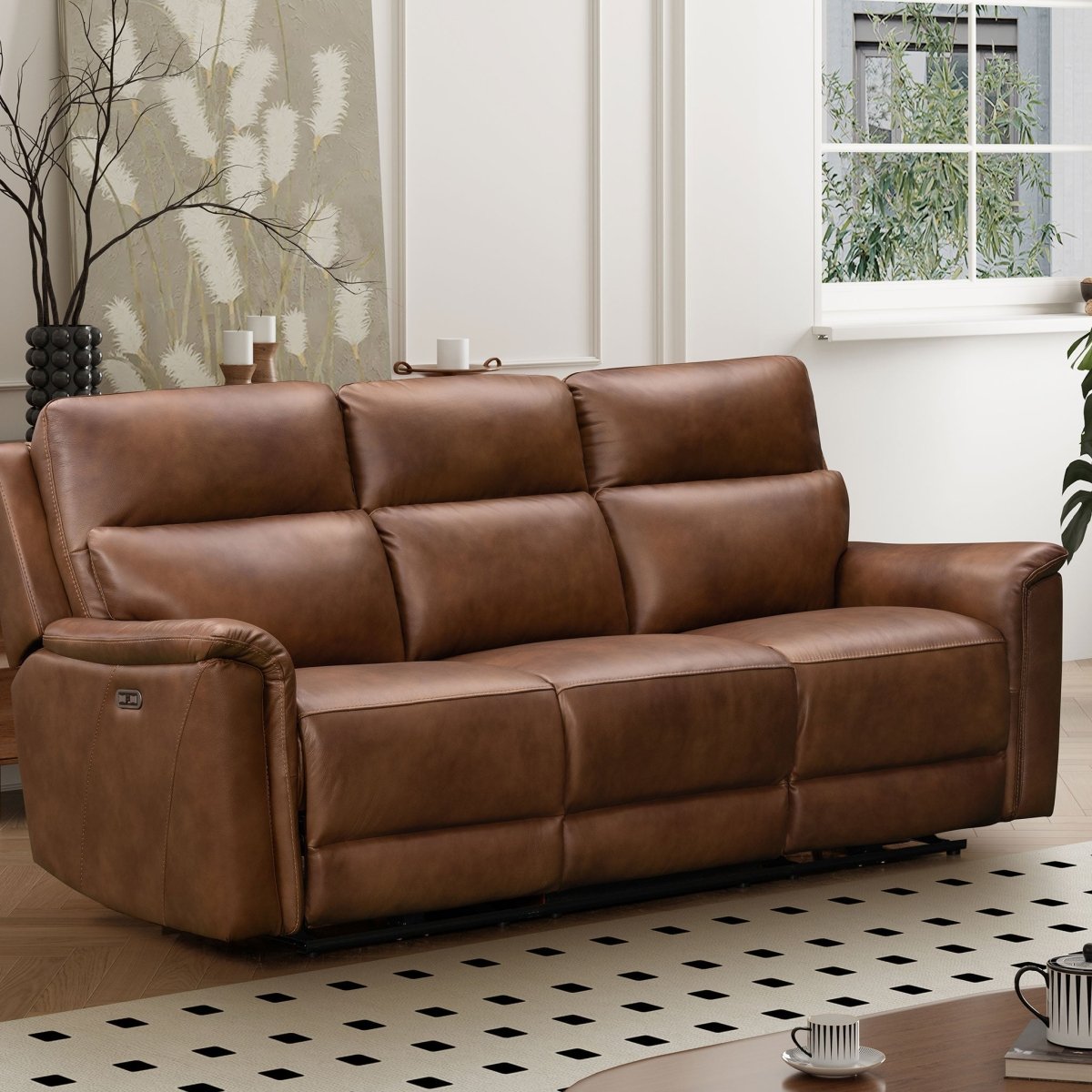 Glenbrook 3 Seater Power Recliner Sofa – Tan Leather - Comfort Furniture
