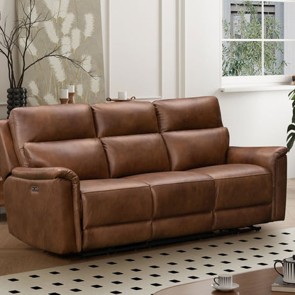 Glenbrook 3 Seater Power Recliner Sofa – Tan Leather - Comfort Furniture