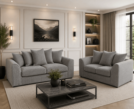 Harley Jumbo Sofa Suite in Black Faux Leather – 3+2 Sofa Suite | Comfort Furniture