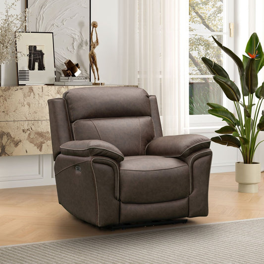 Helford 1 Seater Power Recliner Armchair – Brown Fabric - Comfort Furniture