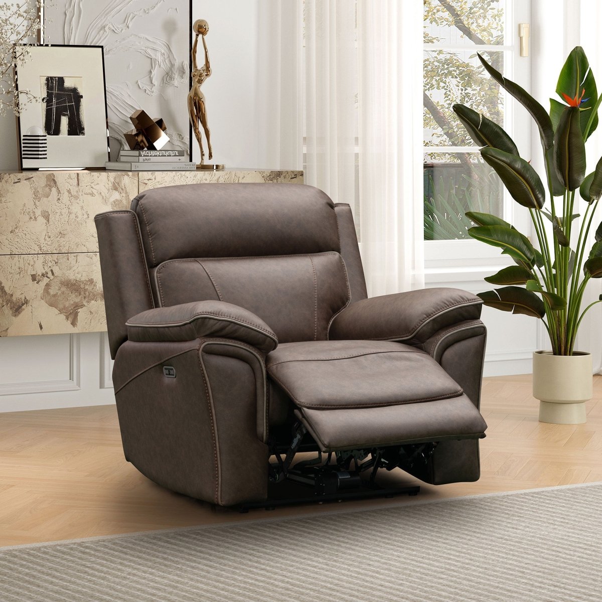 Helford 1 Seater Power Recliner Armchair – Brown Fabric - Comfort Furniture