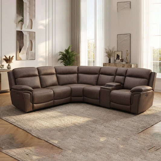 Helford Corner Power Recliner Sofa – Brown Fabric - Comfort Furniture