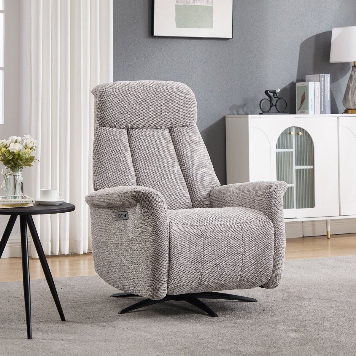 Hetty Swivel Recliner – Grey Fabric - Comfort Furniture