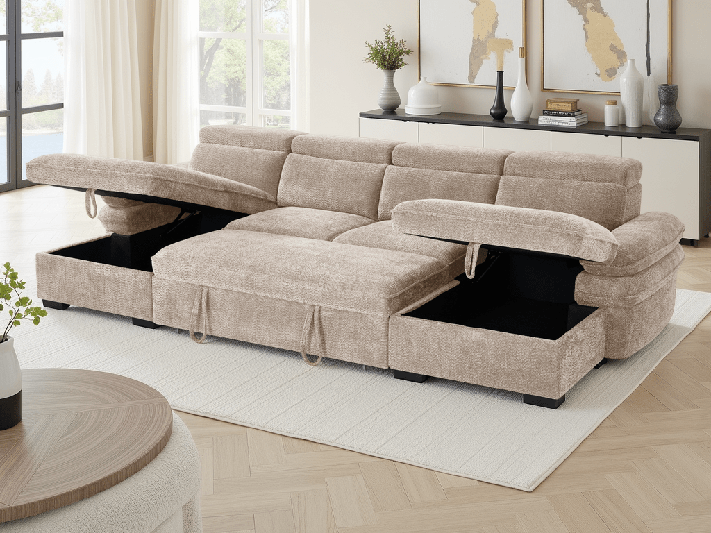 Hudson Sofabed Beige U Shape Corner - Comfort Furniture