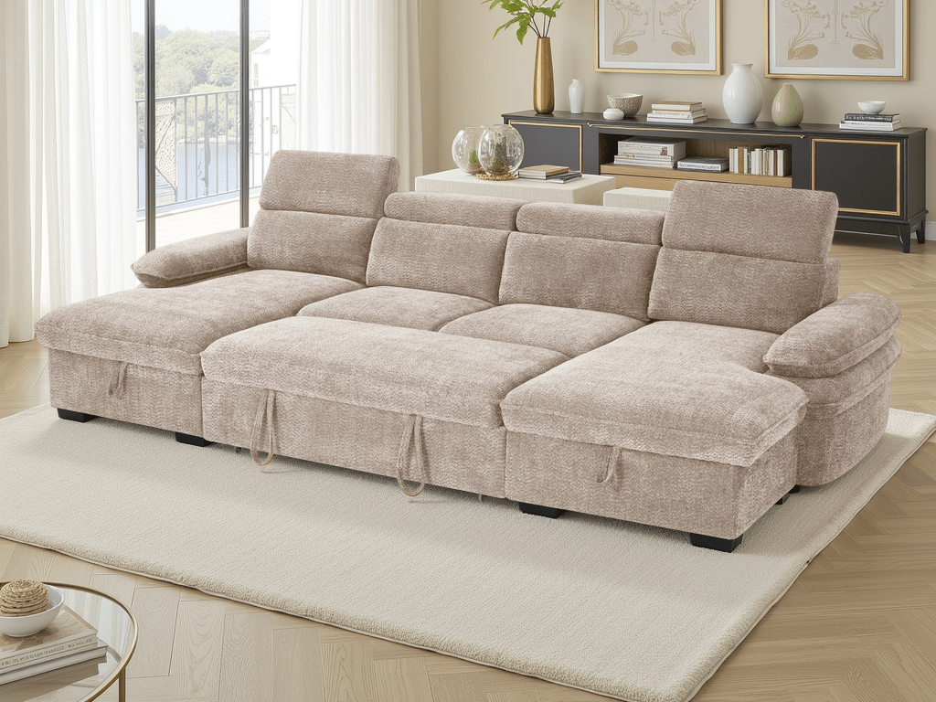 Hudson Sofabed Beige U Shape Corner - Comfort Furniture
