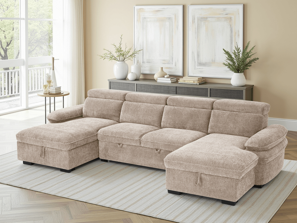 Hudson Sofabed Beige U Shape Corner - Comfort Furniture