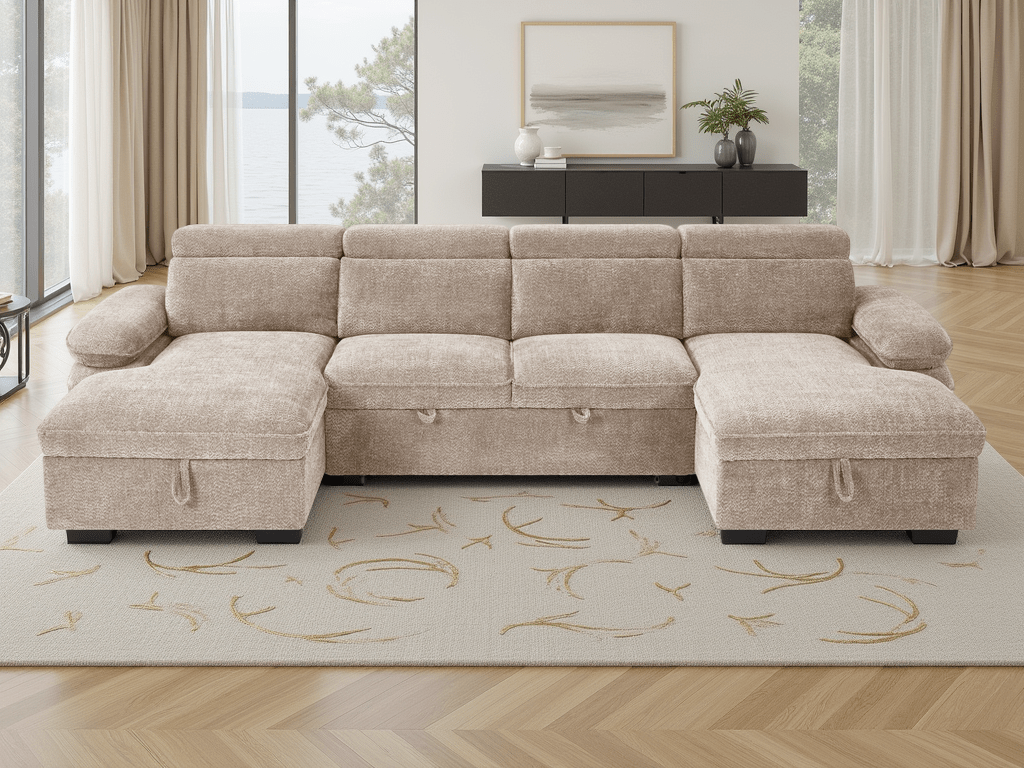 Hudson Sofabed Beige U Shape Corner - Comfort Furniture