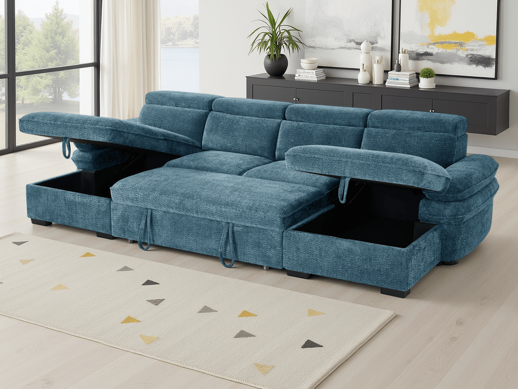 Hudson Sofabed Blue U Shape Corner - Comfort Furniture