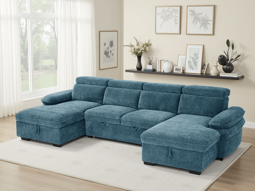 Hudson Sofabed Blue U Shape Corner - Comfort Furniture