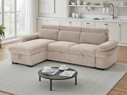 Hudson Universal Corner Sofa Bed with Storage in Beige – L-Shape Sofa Bed | Comfort Furniture