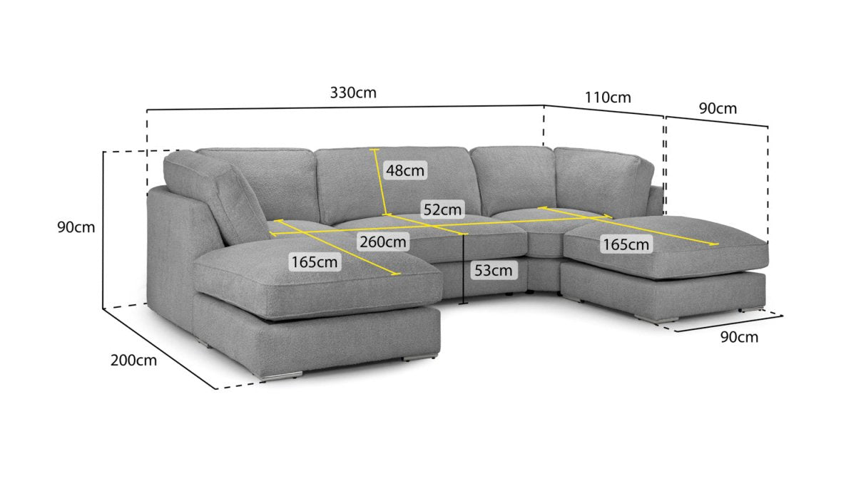 Inga Fullback Sofa Grey U Shape Corner - Comfort Furniture