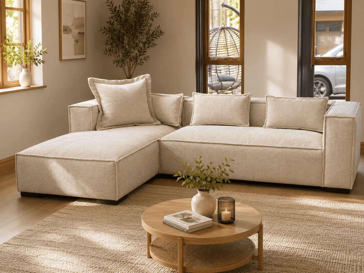 Jumbo Chloe Corner Sofa in Cream Jumbo Cord – L-Shape Corner | Comfort Furniture